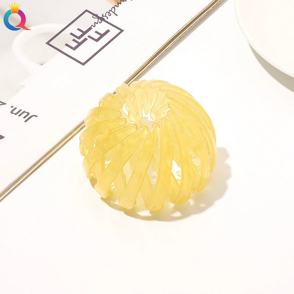Handmade Frosted Bird's Nest Flower Bud Ball Hair Clip For Women Elegant Ushaped Ponytail Hair Accessory