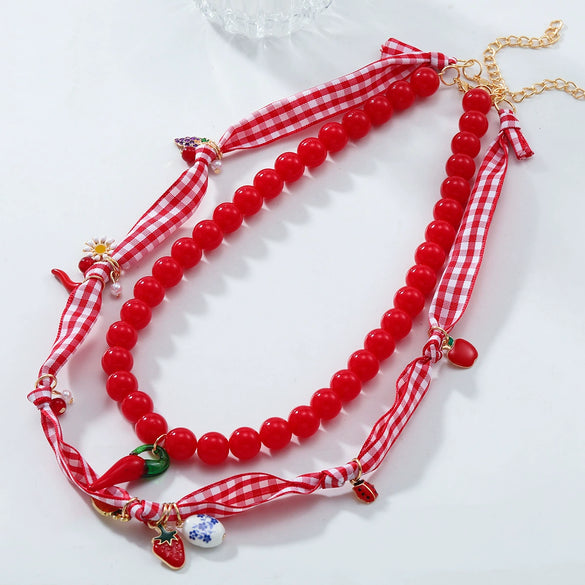 Handmade Fruit Shaped Artificial Crystal Necklace Fashion Style Hand Knitting Craft For Women