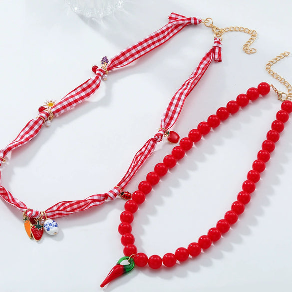 Handmade Fruit Shaped Artificial Crystal Necklace Fashion Style Hand Knitting Craft For Women