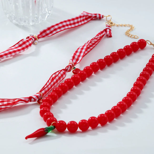 Handmade Fruit Shaped Artificial Crystal Necklace Fashion Style Hand Knitting Craft For Women