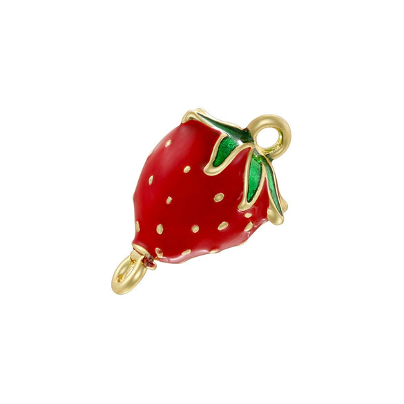 Handmade Fruit Style Copper Strawberry Cherry Pendant Bracelet Necklace Accessories With Dripping Oil Design