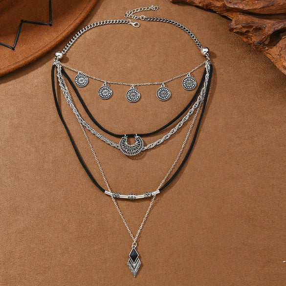 Handmade Geometric Alloy Pendant Necklace With Mixed Materials Medieval Style Chain Jewelry For Women Wholesale