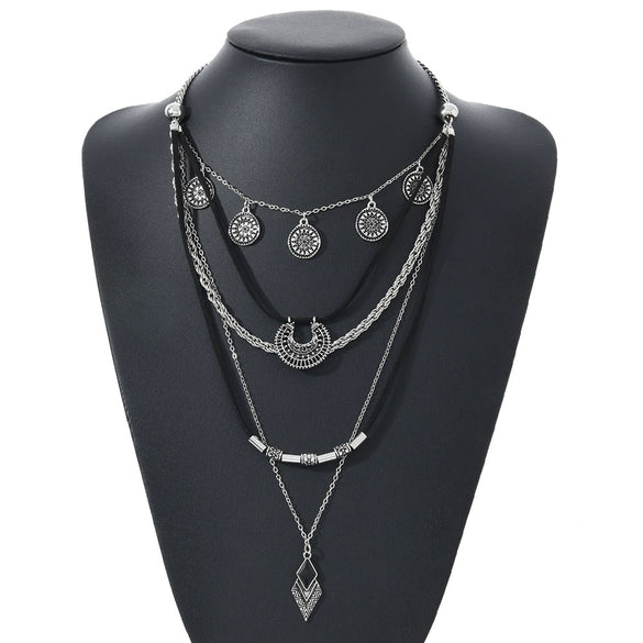 Handmade Geometric Alloy Pendant Necklace With Mixed Materials Medieval Style Chain Jewelry For Women Wholesale