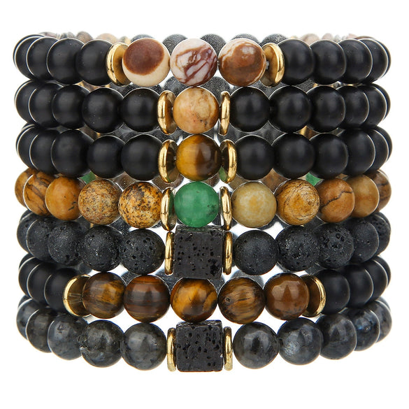 Handmade Geometric Black Frosted Volcanic Stone Bracelet Unisex Hand Jewelry Accessories