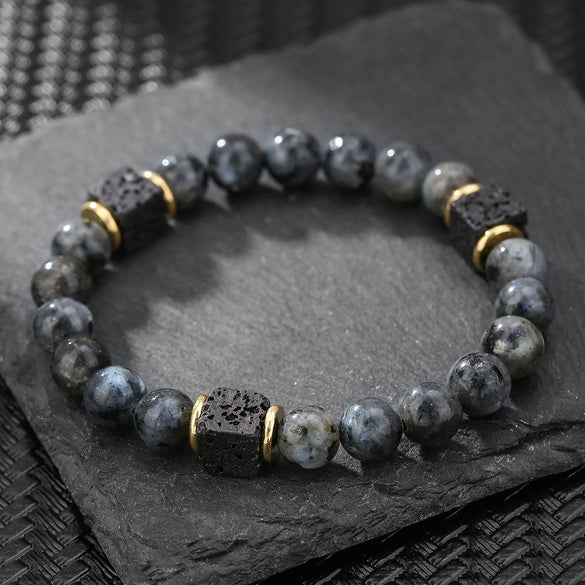 Handmade Geometric Black Frosted Volcanic Stone Bracelet Unisex Hand Jewelry Accessories