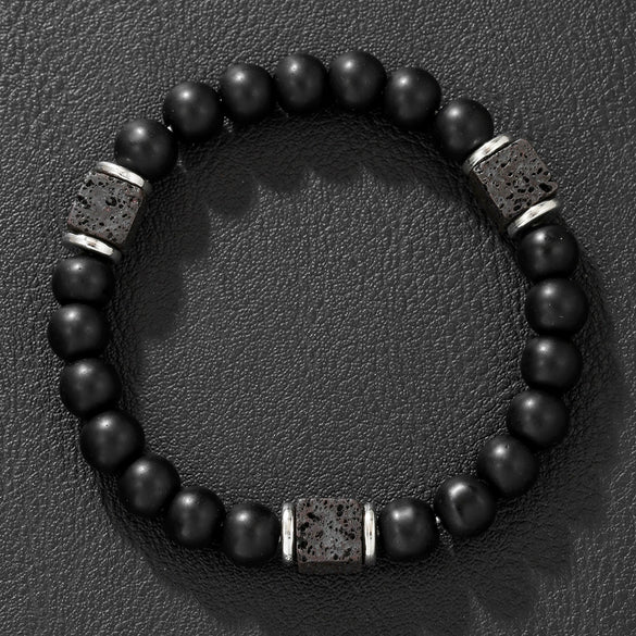 Handmade Geometric Black Frosted Volcanic Stone Bracelet Unisex Hand Jewelry Accessories