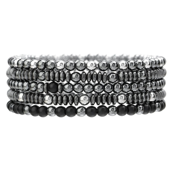Handmade Geometric Black Iron Stone Bracelet For Couple