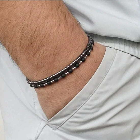 Handmade Geometric Black Iron Stone Bracelet For Couple