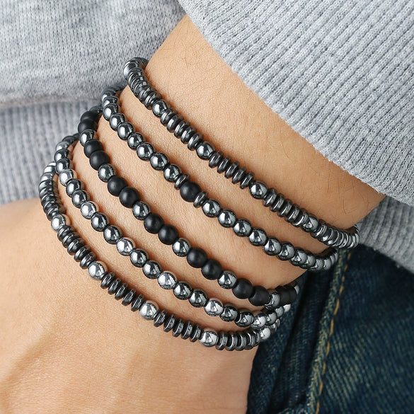 Handmade Geometric Black Iron Stone Bracelet For Couple