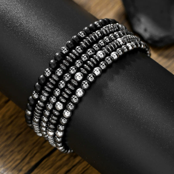 Handmade Geometric Black Iron Stone Bracelet For Couple