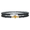 Handmade Geometric Black Iron Stone Bracelet For Couple