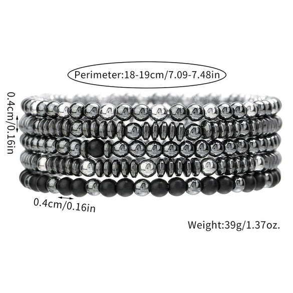 Handmade Geometric Black Iron Stone Bracelet For Couple