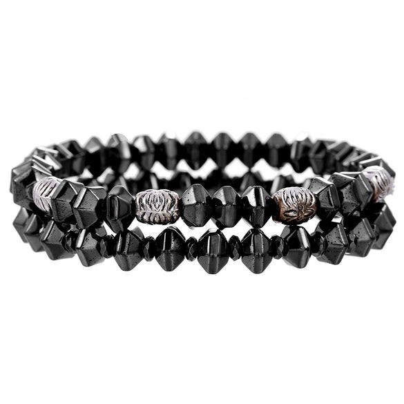 Handmade Geometric Black Iron Stone Bracelet For Couple