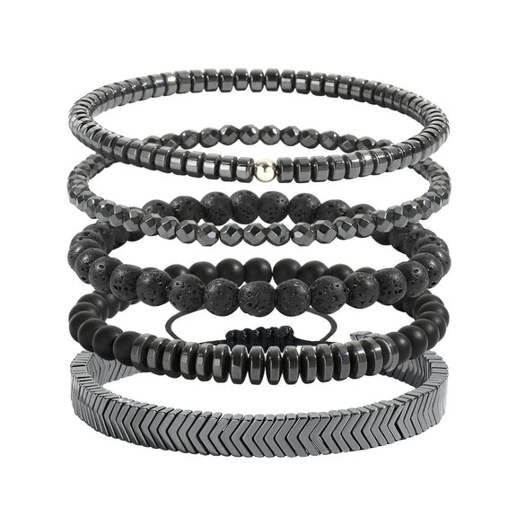 Handmade Geometric Black Iron Stone Bracelet For Couple