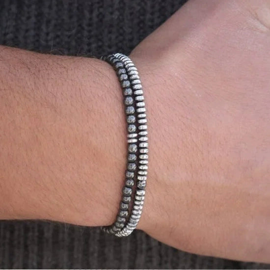 Handmade Geometric Black Iron Stone Bracelet For Couple