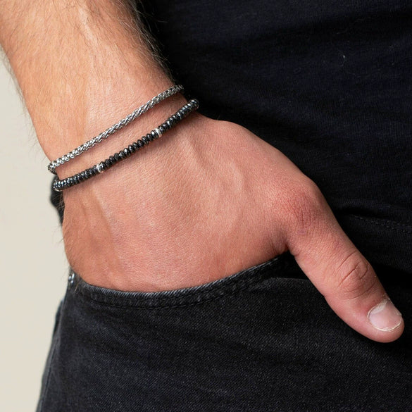 Handmade Geometric Black Iron Stone Bracelet For Couple