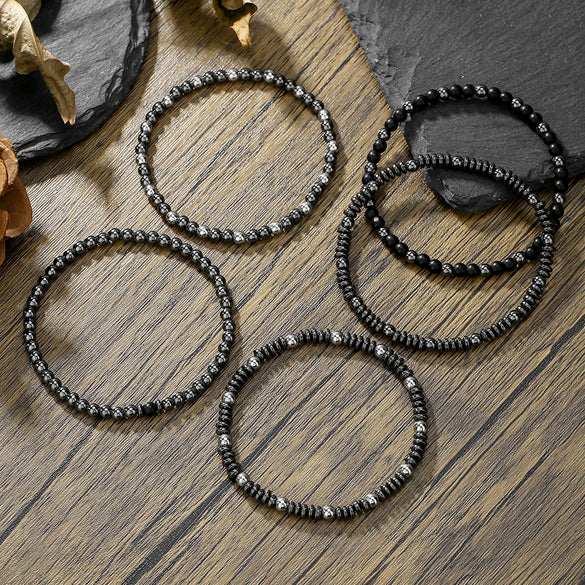 Handmade Geometric Black Iron Stone Bracelet For Couple