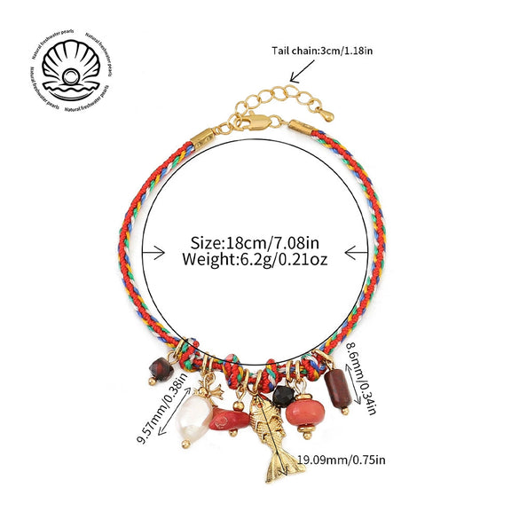 Handmade Geometric Bracelet With Coral Natural Freshwater Pearl Rope And Copper
