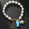 Handmade Geometric Ceramic Turquoise Pearl Starfish Fish Bracelet Unisex
