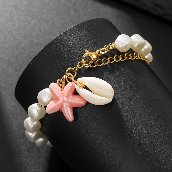 Handmade Geometric Ceramic Turquoise Pearl Starfish Fish Bracelet Unisex