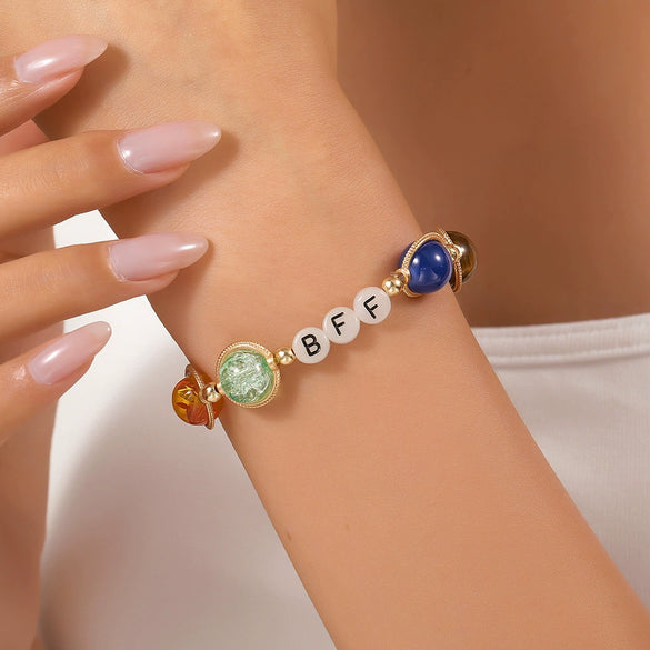 Handmade Geometric Glass Beads Gradient Color Luminous Letter Friendship Couple Bracelet