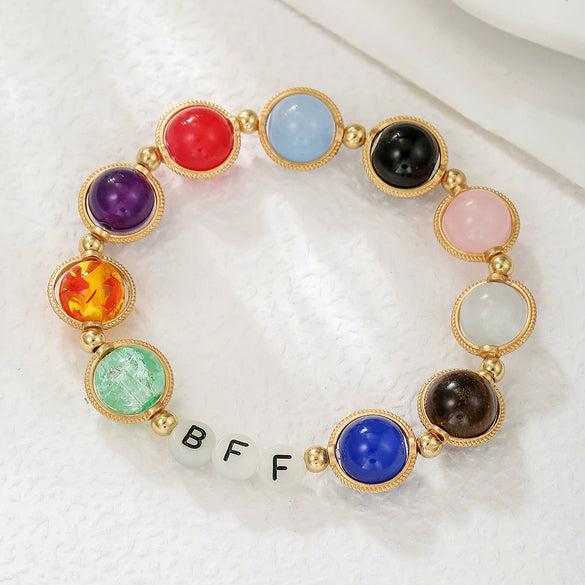 Handmade Geometric Glass Beads Gradient Color Luminous Letter Friendship Couple Bracelet