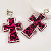 Handmade Geometric Leather Leopard Pattern Exaggerated Drop Earrings For Women With Decorative Diamond Style Detail