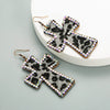 Handmade Geometric Leather Leopard Pattern Exaggerated Drop Earrings For Women With Decorative Diamond Style Detail