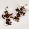Handmade Geometric Leather Leopard Pattern Exaggerated Drop Earrings For Women With Decorative Diamond Style Detail