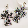 Handmade Geometric Leather Leopard Pattern Exaggerated Drop Earrings For Women With Decorative Diamond Style Detail