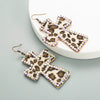 Handmade Geometric Leather Leopard Pattern Exaggerated Drop Earrings For Women With Decorative Diamond Style Detail