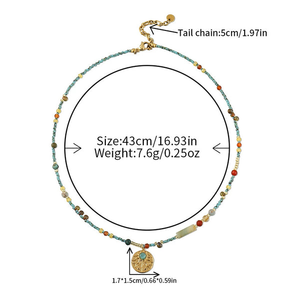 Handmade Geometric Natural Stone Beaded Necklace With Czech Beads And Agate