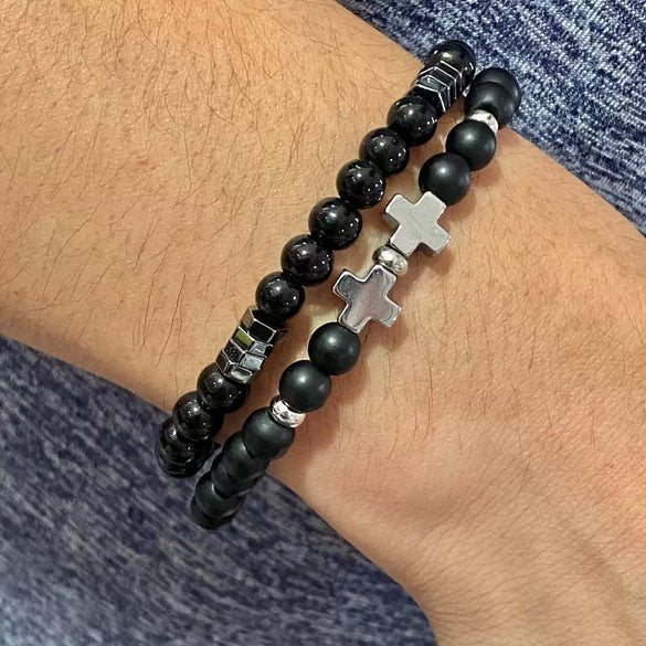 Handmade Geometric Stone Hiphop Hand Jewelry Unisex Beaded Bracelet With African Pine Yellow Tiger Eye And Volcanic Stone