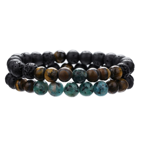 Handmade Geometric Stone Hiphop Hand Jewelry Unisex Beaded Bracelet With African Pine Yellow Tiger Eye And Volcanic Stone