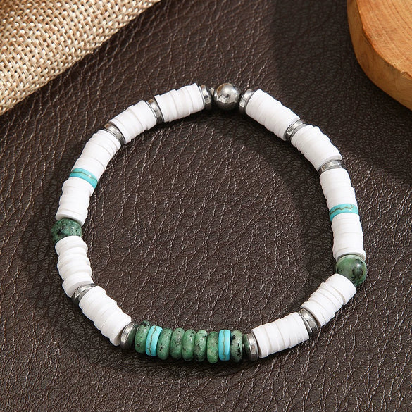 Handmade Geometric Style Unisex Bracelet Jewelry With Black Gallstone And Turquoise