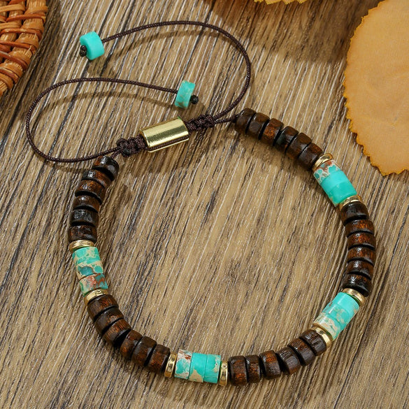 Handmade Geometric Style Unisex Bracelet Jewelry With Black Gallstone And Turquoise