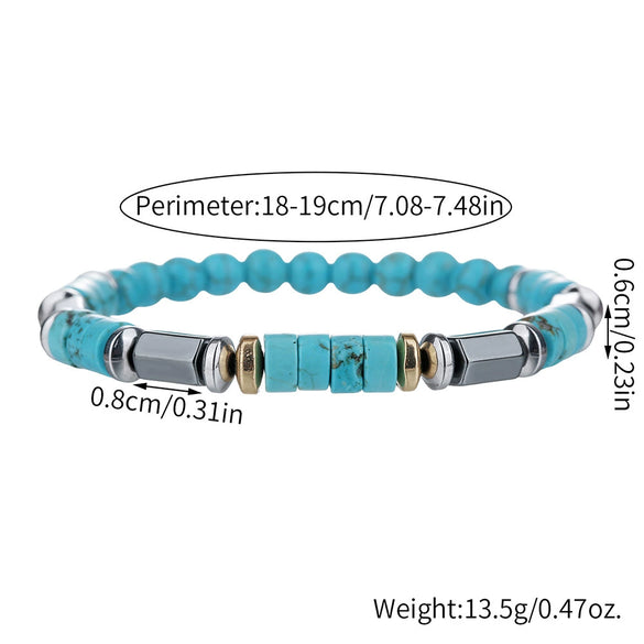 Handmade Geometric Style Unisex Bracelet Jewelry With Black Gallstone And Turquoise