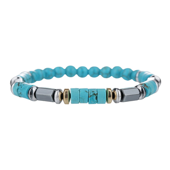 Handmade Geometric Style Unisex Bracelet Jewelry With Black Gallstone And Turquoise