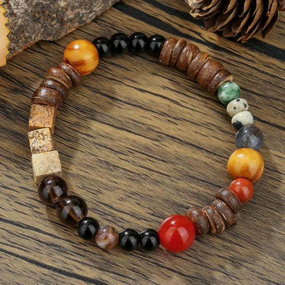 Handmade Geometric Style Unisex Bracelet Jewelry With Black Gallstone And Turquoise