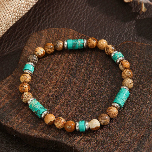 Handmade Geometric Style Unisex Bracelet Jewelry With Black Gallstone And Turquoise