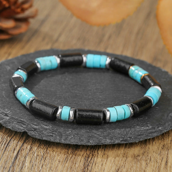 Handmade Geometric Style Unisex Bracelet Jewelry With Black Gallstone And Turquoise
