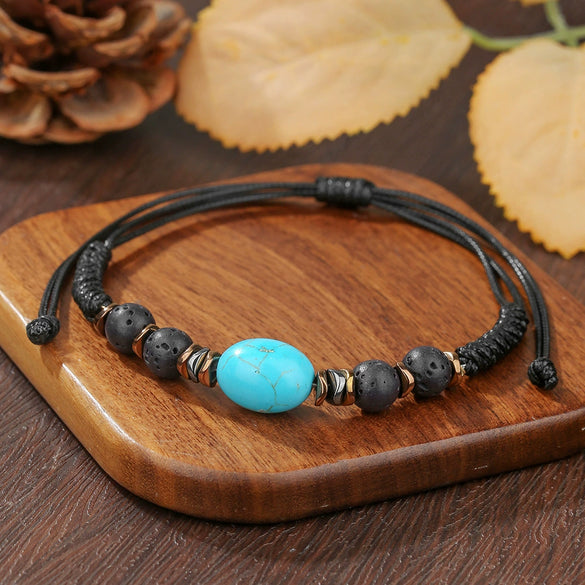 Handmade Geometric Style Unisex Bracelet Jewelry With Black Gallstone And Turquoise