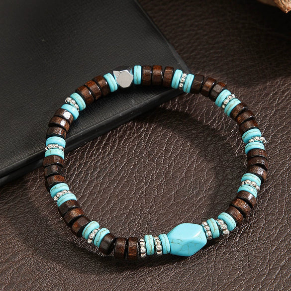 Handmade Geometric Style Unisex Bracelet Jewelry With Black Gallstone And Turquoise
