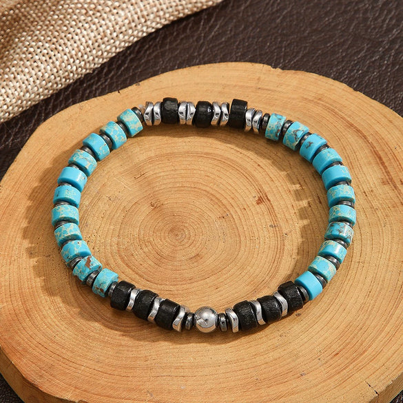 Handmade Geometric Style Unisex Bracelet Jewelry With Black Gallstone And Turquoise