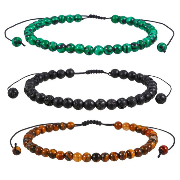 Handmade Geometric Tiger Eye Volcanic Stone Black Stone Unisex Bracelet Charm