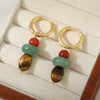 Handmade Geometric Vintage Earrings With Tiger Eye Stone Red Agate And Green Aventurine Copper