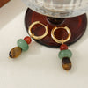 Handmade Geometric Vintage Earrings With Tiger Eye Stone Red Agate And Green Aventurine Copper