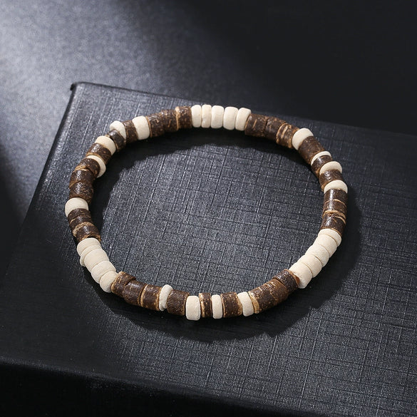 Handmade Geometric Wood Chips Pine Stone Beaded Skull Bracelet Unisex