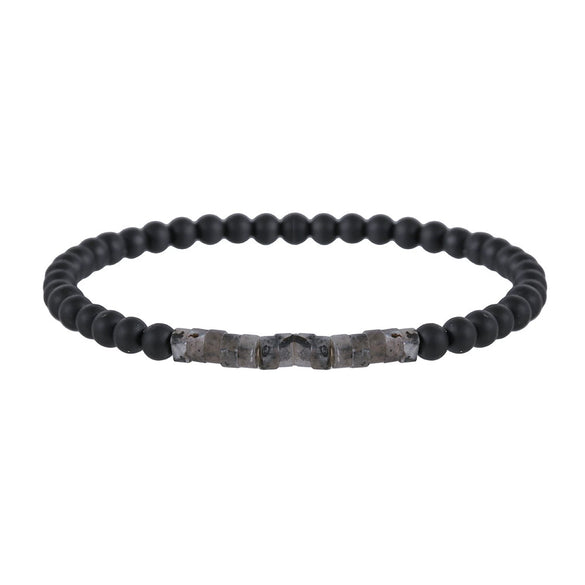 Handmade Geometric Wood Chips Pine Stone Beaded Skull Bracelet Unisex