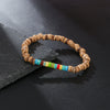 Handmade Geometric Wood Chips Pine Stone Beaded Skull Bracelet Unisex